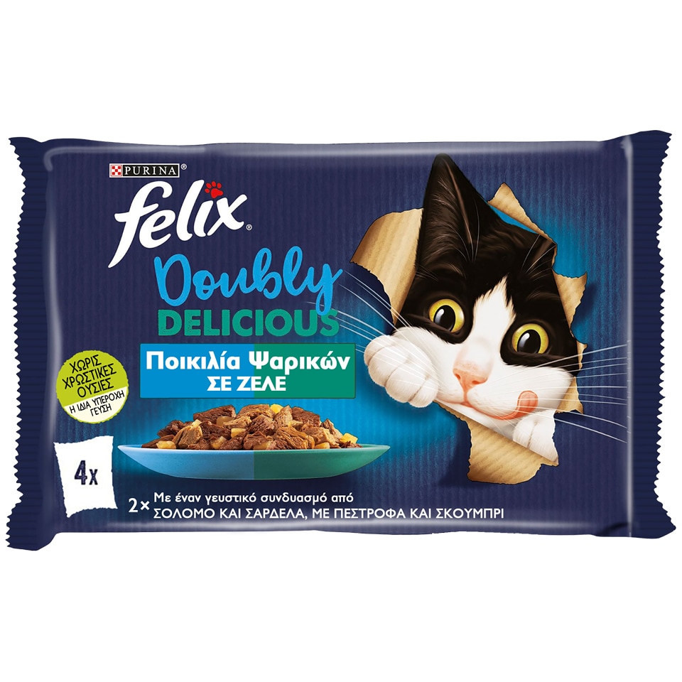 FELIX Γατοτροφή AGAIL Doubly Delicious Ψαρικά σε Ζελέ 4x85g