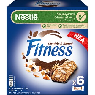 NESTLE | FITNESS | Μπάρες Δημητριακών με Σοκολάτα και Αμύγδαλα 6x23.5g