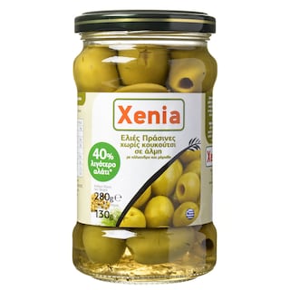 XENIA | Ελιές Πράσινες Χωρίς Κουκούτσι 40% Λιγότερο Αλάτι 130g