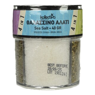 KOLLECTIVA | Αλατιέρα 4 Θέσεων με Αλάτι Πιπέρι Ρίγανη Θυμάρι 70g