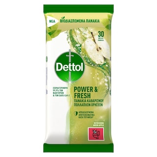 DETTOL | Πανάκια Καθαρισμού Επιφανειών Πράσινο Μήλο 30 τεμάχια