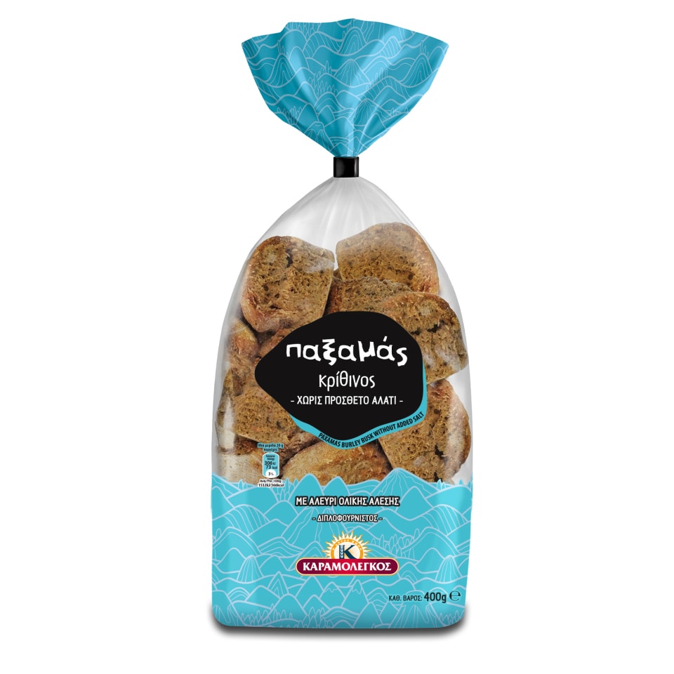 ΚΑΡΑΜΟΛΕΓΚΟΣ Παξαμάς Κρίθινος Χωρίς Πρόσθετο Αλάτι 400g