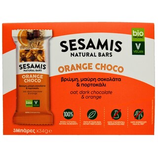 SESAMIS | Μπάρα Βρώμης Bio με Σοκολάτα και Πορτοκάλι 3x34g