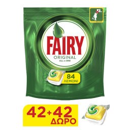 FAIRY | Κάψουλες Πλυντηρίου Πιάτων Original All In 1 Λεμόνι 42+42 Τεμάχια Δώρο