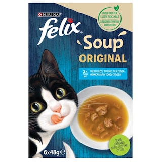 FELIX | Γατοτροφή Soup Original με Μπακαλιάρο Τόνο Γλώσσα 6x48g