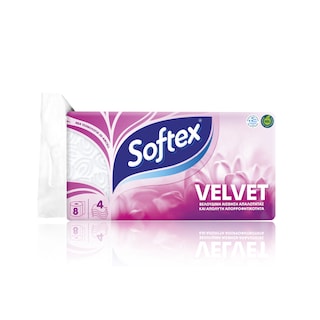 SOFTEX | Χαρτί Υγείας Velvet 4 Φύλλα 8 Τεμάχια