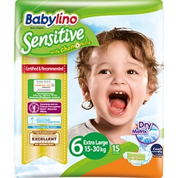 BABYLINO | Πάνες Μωρού Sensitive Χαμομήλι Νο6 15-30kg 15 Τεμάχια