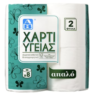 ΑΒ | Χαρτί Υγείας Απαλό 2 Φύλλα 8 Ρολά 880g