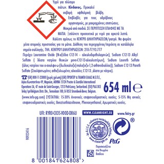 FAIRY | PLATINUM | Υγρό Πιάτων Platinum Quickwash Λεμόνι 654 ml