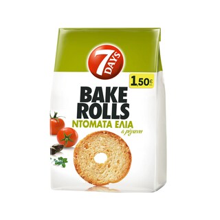 7DAYS | BAKE ROLLS | Παξιμαδάκια Bake Rolls Ντομάτα Ελιά 160g