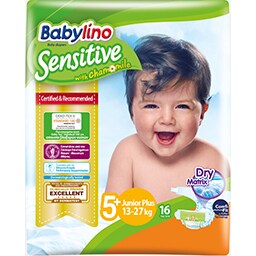 BABYLINO | Πάνες Μωρού Sensitive Χαμομήλι Νο5+ 13-27kg 16 Τεμάχια