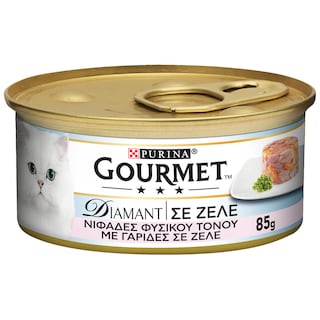 GOURMET | DIAMANT | Γατοτροφή Νιφάδες Τόνου Με Γαρίδα Σε Ζελέ 85 gr