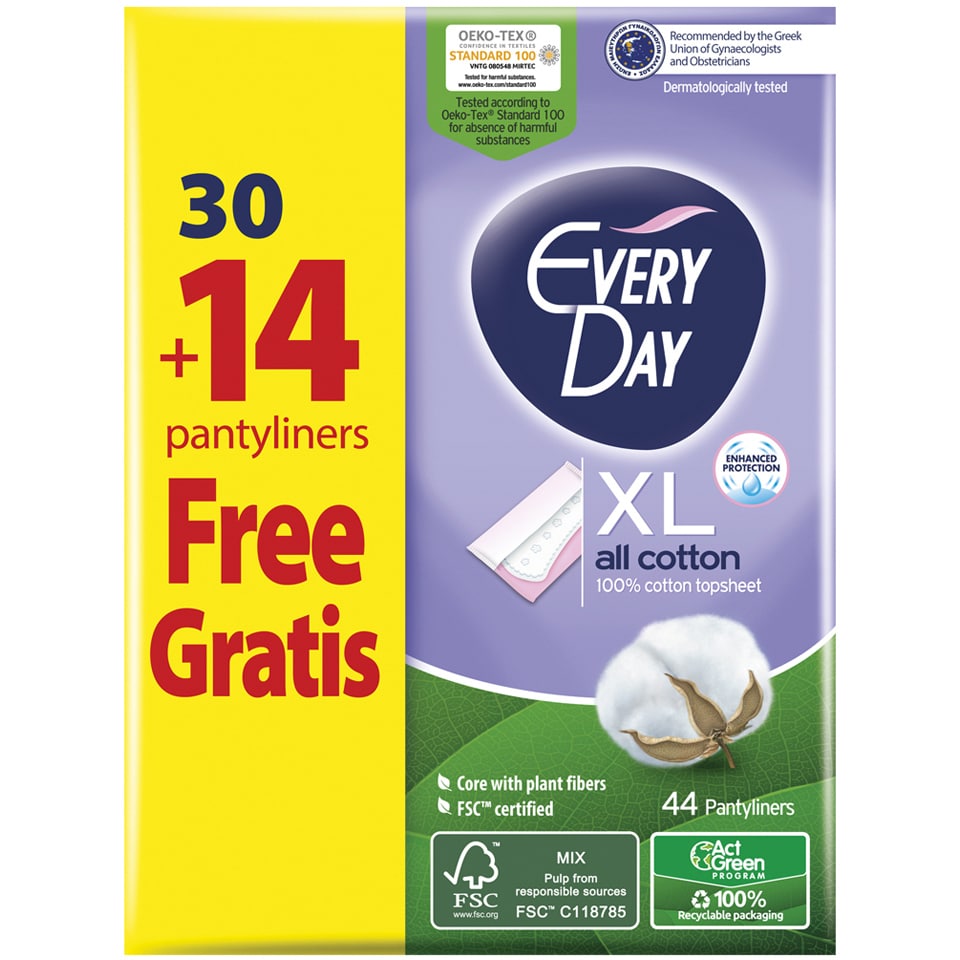 EVERY DAY Σερβιετάκια XL All Cotton 30+14 Τεμάχια Δώρο