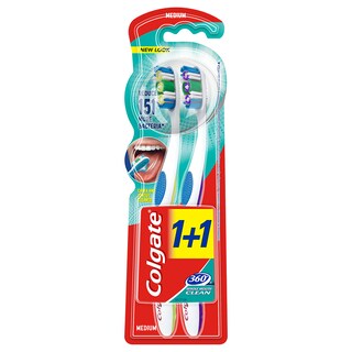 COLGATE | Οδοντόβουρτσα 360 Μέτρια 2 Τεμάχια 1+1 Δώρο