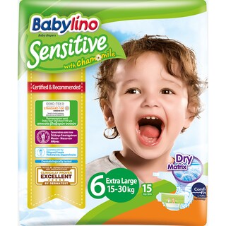 BABYLINO | Πάνες Μωρού Sensitive Χαμομήλι Νο6 15-30kg 15 Τεμάχια