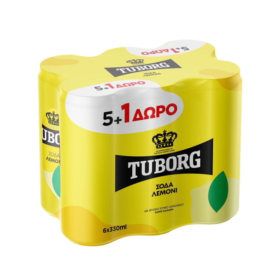 TUBORG Αναψυκτικό Σόδα Λεμόνι Κουτί 6x330ml 5+1 Δώρο