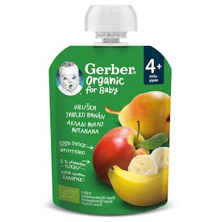 NESTLE | Φρουτοπουρές Gerber Αχλάδι Μήλο Μπανάνα Βιολογικός 90g