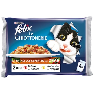 FELIX | Γατοτροφή Ζελέ Λαχανικών με Βοδινό & Κοτόπουλο 4x100g