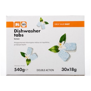 365 | Ταμπλέτες Πλυντηρίου Πιάτων Λεμόνι 30 Τεμάχια