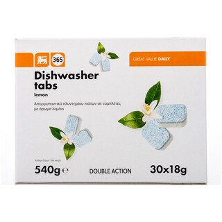 365 | Ταμπλέτες Πλυντηρίου Πιάτων Λεμόνι 30 Τεμάχια