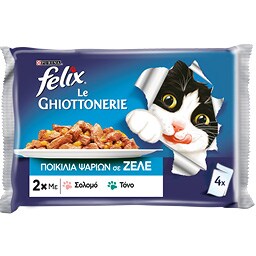 FELIX | Γατοτροφή Σολομός και Τόνος σε Ζελέ 4x100g