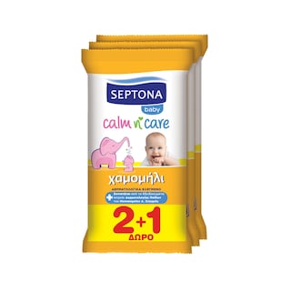 SEPTONA | Μωρομάντηλα Calm Care Χαμομήλι 12 Τεμάχια 2+1 Δώρο