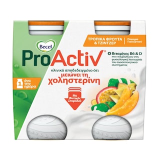 BECEL PRO ACTIV | Ρόφημα Γιαουρτιού Τροπικά Φρούτα & Τζίντζερ 4x75g