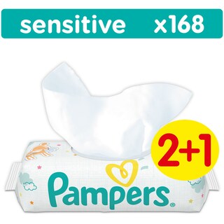 PAMPERS | NEW BABY SENSITIVE | ΜΩΡΟΜΑΝΤΗΛΑ SENSITIVE 168 ΤΕΜ 2 + 1 ΔΩΡΟ