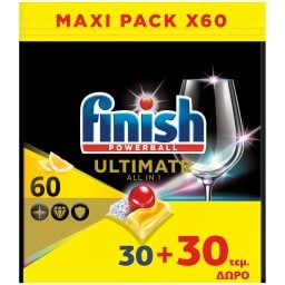 FINISH | Κάψουλες Πλυντηρίου Πιάτων Ultimate Λεμόνι 30+30 Τεμάχια Δώρο