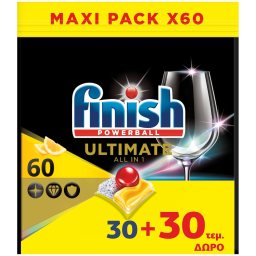 FINISH | Κάψουλες Πλυντηρίου Πιάτων Ultimate Λεμόνι 30+30 Τεμάχια Δώρο