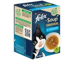 FELIX | Γατοτροφή Soup Original με Μπακαλιάρο Τόνο Γλώσσα 6x48g