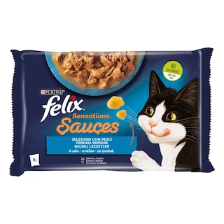 FELIX | Γατοτροφή Sensations Sauces Σολομός και Σαρδέλα 4x85g