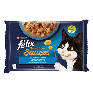 FELIX | Γατοτροφή Sensations Sauces Σολομός και Σαρδέλα 4x85g