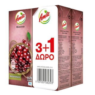 AMITA | Φρουτοποτό Βύσσινο  4Χ250ML (3+1 ΔΩΡΟ)