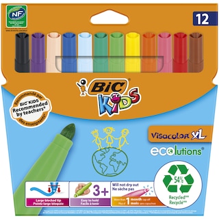 BIC | Μαρκαδόροι Ζωγραφικής Kids Visacolor XL Διάφορα Χρώματα 12 Τεμάχια