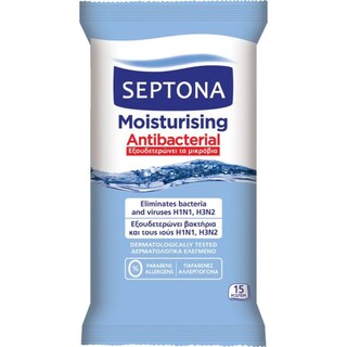 SEPTONA | Αντιβακτηριδιακά Μαντηλάκια Moisturising 15 Τεμάχια