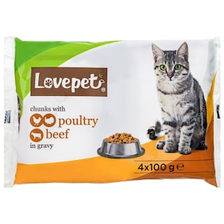 LOVEPET | Γατοτροφή Πουλερικά και Βοδινό 4x100g