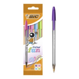 BIC | Στυλό Cristal Fun 1.6mm Διάφορα Χρώματα 4 Τεμάχια