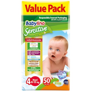 BABYLINO | Πάνες Μωρού Sensitive Χαμομήλι Νο4 50 Τεμάχια