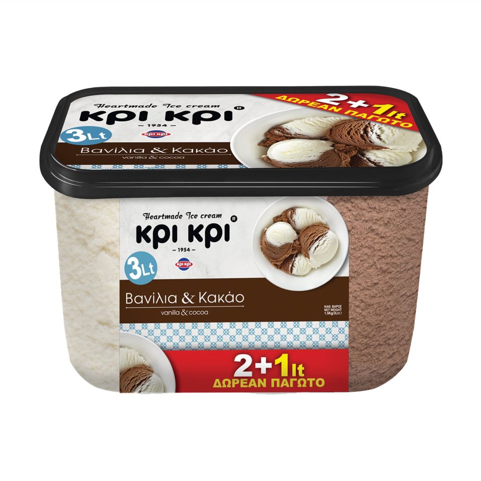 ΚΡΙ ΚΡΙ Παγωτό Βανίλια Κακάο 1kg + 500g Δώρο