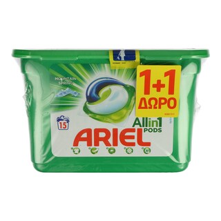 ARIEL | Kάψουλες Πλυντηρίου Ρούχων Allin1 PODS Mountain Spring 30 Τεμ. 15+15 Δώρο
