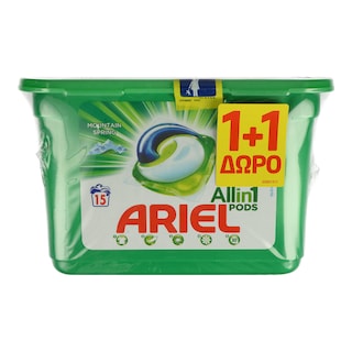 ARIEL | Kάψουλες Πλυντηρίου Ρούχων Allin1 PODS Mountain Spring 30 Τεμ. 15+15 Δώρο