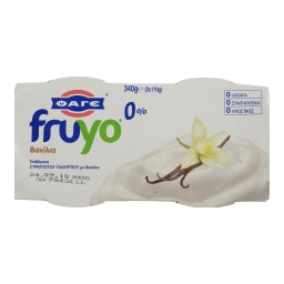 FRUYO | Επιδόρπιο Γιαουρτιού 0% Βανίλια 2 Χ 170 gr