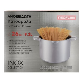 NEOFLAM | Κατσαρόλα Ανοξείδωτη Inox Γυάλινο Καπάκι 26cm 1 Τεμάχιο