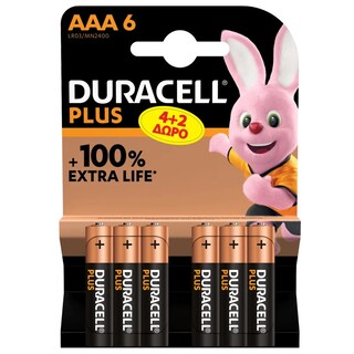 DURACELL | Μπαταρίες Αλκαλικές Plus AAA 4+2 Τεμάχια Δώρο