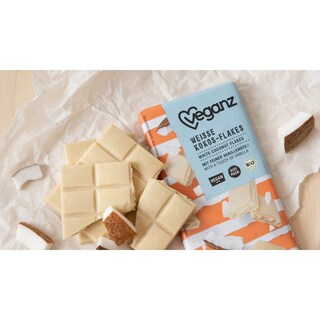 VEGANZ | Λευκή Σοκολάτα Bio Γάλα Ρυζιού & Flakes Καρύδας 80g