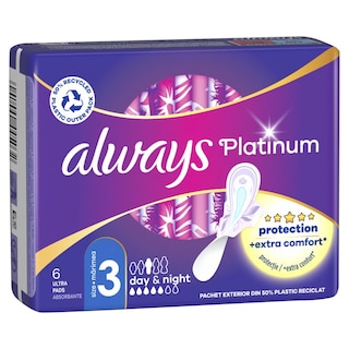 ALWAYS | Σερβιέτες Platinum Ultra Night Μέγεθος 3 6 Τεμάχια