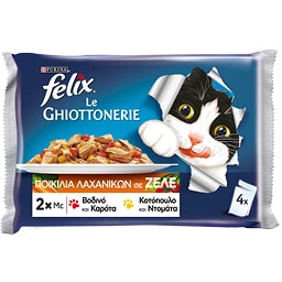 FELIX | Γατοτροφή Ζελέ Λαχανικών με Βοδινό & Κοτόπουλο 4x100g