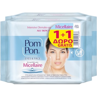 POM PON | Υγρά Μαντηλάκια Ντεμακιγιάζ Micellaire 20 Τεμάχια 1+1 Δώρο