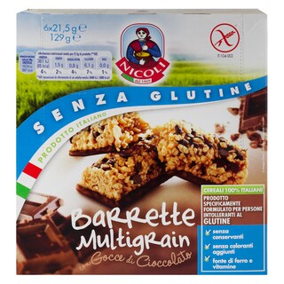 NICOLI | Μπάρες Δημητριακών Κομμάτια Σοκολάτας Χωρίς Γλουτένη 6x21.5gr